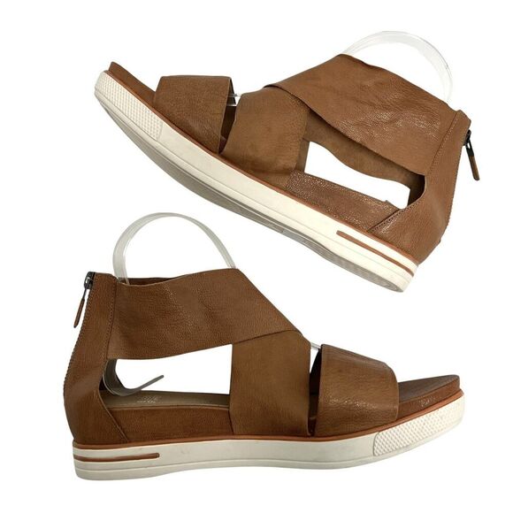 Eileen Fisher Sport Tumbled Leather Sneaker Sandals Honey Crisscross Straps 8 US - Picture 3 of 11